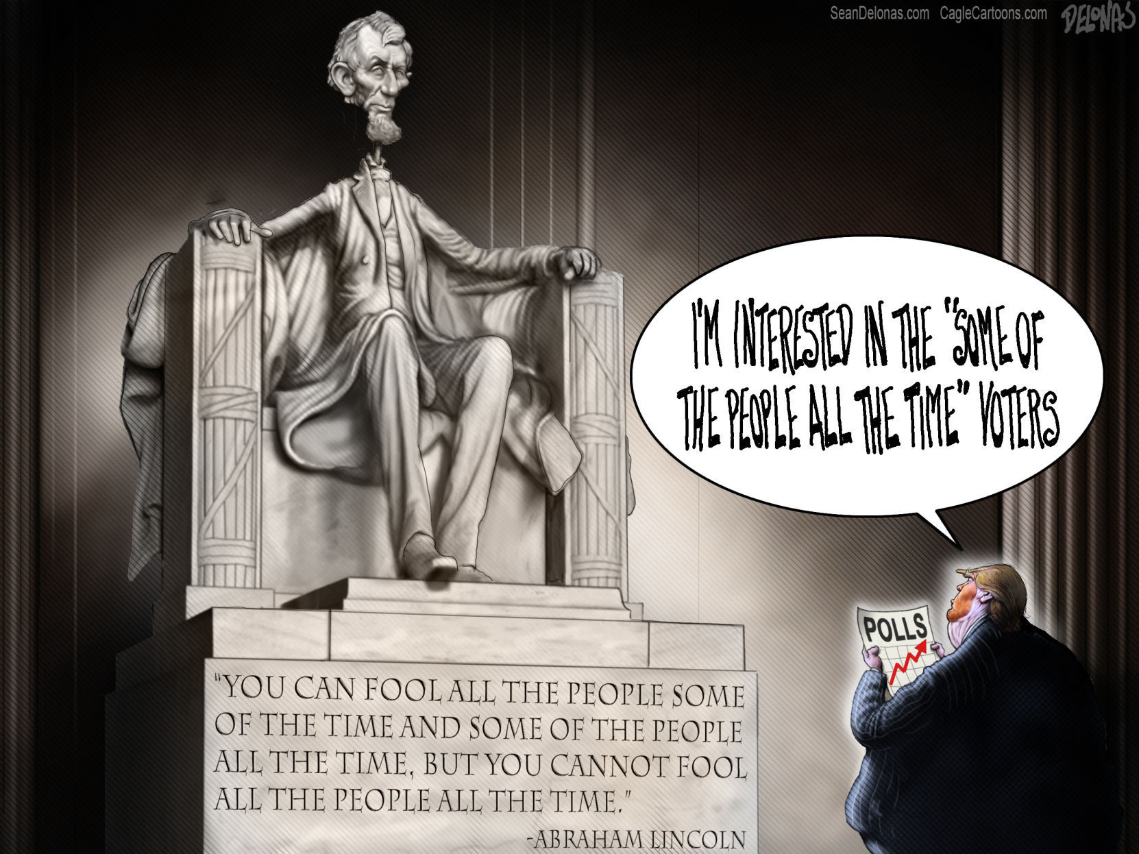 Trump poll numbers Lincoln Memorial by Sean Delonas, CagleCartoons.com